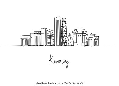 Kunming skyline continuous line drawing