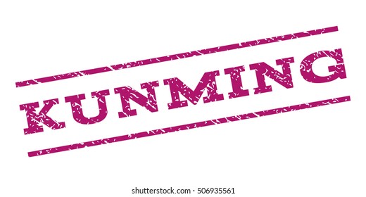 Kunming watermark stamp. Text caption between parallel lines with grunge design style. Rubber seal stamp with dust texture. Vector purple color ink imprint on a white background.