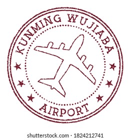 Kunming Wujiaba Airport stamp. Airport of Kunming round logo. Vector illustration.