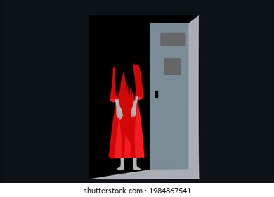 Kuntilanak red vector illustration. Kuntilanak is a type of female ghost that is very scary in Indonesia.