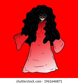 Kuntilanak vector. Indonesian traditional ghost. Indonesian urban legend. Kuntilanak illustration.