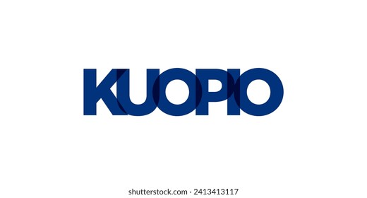 Kuopio in the Finland emblem for print and web. Design features geometric style, vector illustration with bold typography in modern font. Graphic slogan lettering isolated on white background.