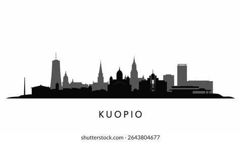 Kuopio Finland Skyline Silhouette with Black and White.