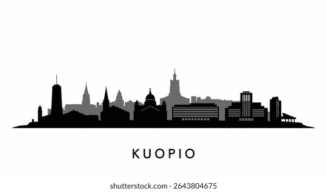 Kuopio Skyline Silhouette with Finland Cityscape.