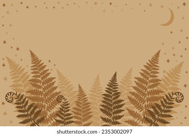 Kupala night. Blooming of the fern. Poster, frame, greeting card with flower leaves and place for text. The image can be used to decorate invitations to a holiday, a wedding, thematic cards. Vector 