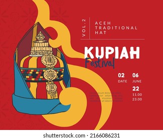 kupiah acehnese tradicional sombrero dibujado a mano iluminacion cultura indonesia para afiches diseño de medios sociales inspiración