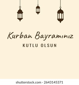Kurban Bayram minimalist greeting card with hanging lanterns