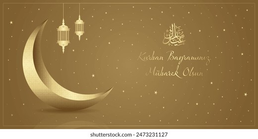 kurban bayrami, islamic festival of sacrifice, eid al-adha mubarak. bless your sacrifice feast greeting card vector illustration (turkish: kurban bayraminiz mubarek olsun)