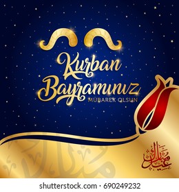 kurban bayrami, islamic festival of sacrifice, eid-al-adha mubarak greeting card vector illustration