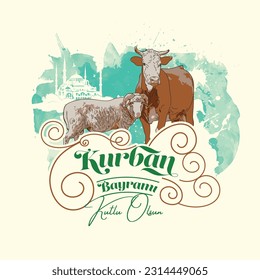 Kurban Bayramı Kutlu Olsun. English Translated: Happy Eid-al-Adha. Vector illustration.