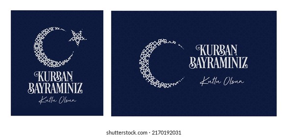 Kurban bayramınız kutlu olsun
Vector white crescent and star on navy blue background . Translation: Eid-al-Adha Mubarek