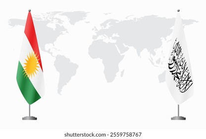 Kurdistan and Afghanistan flags for official meeting against background of world map.