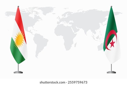 Kurdistan and Algeria flags for official meeting against background of world map.