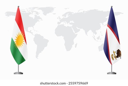 Kurdistan and American Samoa flags for official meeting against background of world map.