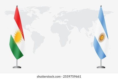 Kurdistan and Argentina flags for official meeting against background of world map.