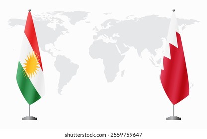 Kurdistan and Bahrain flags for official meeting against background of world map.