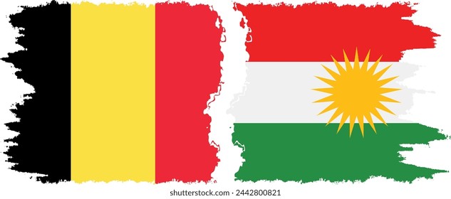 Kurdistan and Belgium grunge flags connection, vector
