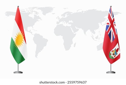 Kurdistan and Bermuda flags for official meeting against background of world map.