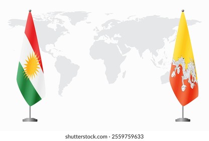 Kurdistan and Bhutan flags for official meeting against background of world map.