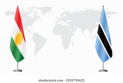 Kurdistan and Botswana flags for official meeting against background of world map.