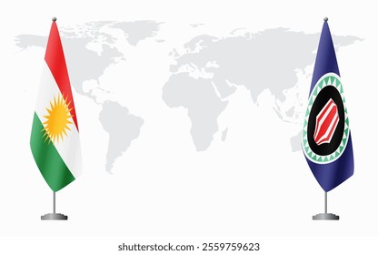 Kurdistan and Bougainville flags for official meeting against background of world map.