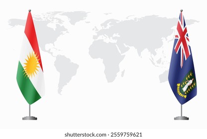 Kurdistan and British Virgin Islands flags for official meeting against background of world map.