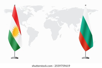 Kurdistan and Bulgaria flags for official meeting against background of world map.