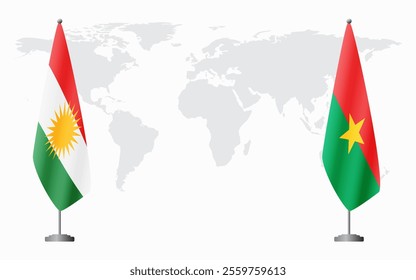 Kurdistan and Burkina Faso flags for official meeting against background of world map.