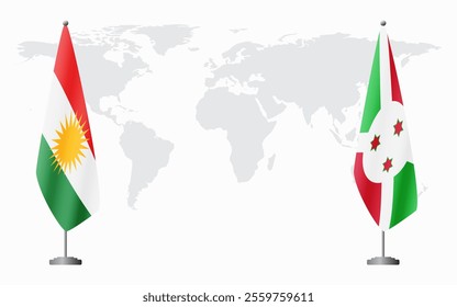 Kurdistan and Burundi flags for official meeting against background of world map.