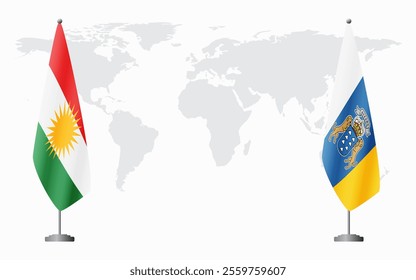 Kurdistan and Canary Islands flags for official meeting against background of world map.