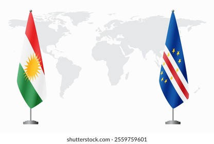 Kurdistan and Cape Verde flags for official meeting against background of world map.