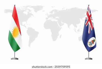 Kurdistan and Cayman Islands flags for official meeting against background of world map.