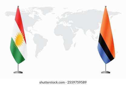 Kurdistan and Chagos Islands flags for official meeting against background of world map.