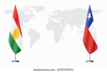 Kurdistan and Chile flags for official meeting against background of world map.