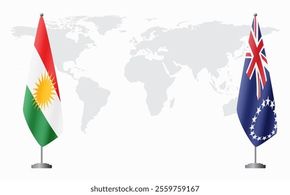 Kurdistan and Cook Islands flags for official meeting against background of world map.