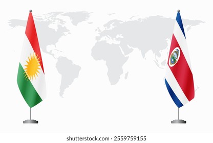 Kurdistan and Costa Rica flags for official meeting against background of world map.