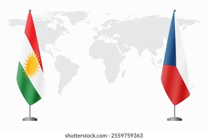 Kurdistan and Czech Republic flags for official meeting against background of world map.