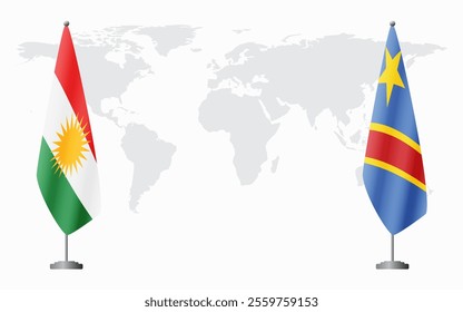 Kurdistan and Democratic Republic of Congo flags for official meeting against background of world map.