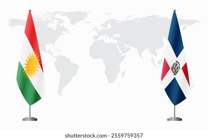 Kurdistan and Dominican flags for official meeting against background of world map.