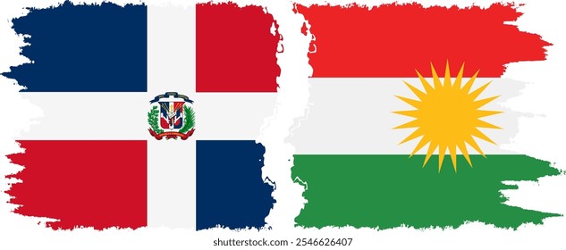 Kurdistan and Dominican Republic grunge flags connection, vector