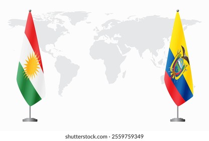 Kurdistan and Ecuador flags for official meeting against background of world map.