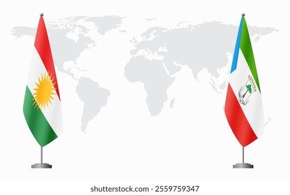 Kurdistan and Equatorial Guinea flags for official meeting against background of world map.