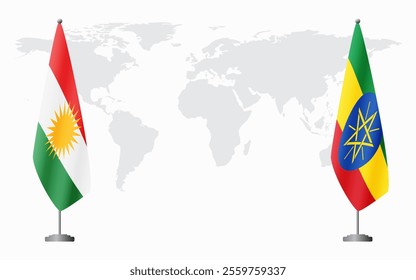 Kurdistan and Ethiopia flags for official meeting against background of world map.