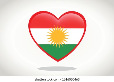 Kurdistan Flag in Heart Shape. Heart 3d Flag of Kürdistan, Kurdistan flag template design.