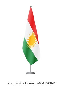 Bandera de Kurdistán en el puesto de bandera para reuniones oficiales, fondo transparente, vector