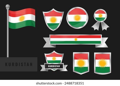 Kurdistan flag set. Collection of Kurdistan national emblems. Flat design of flags collection