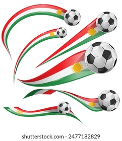 Bandera del Kurdistán con el ícono de la bola de fútbol. Ilustración vectorial