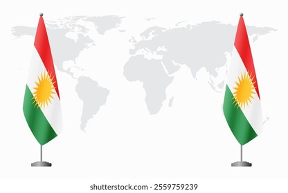 Kurdistan and Kurdistan flags for official meeting against background of world map.