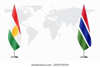 Kurdistan and Gambia flags for official meeting against background of world map.