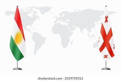 Kurdistan and Georgia flags for official meeting against background of world map.